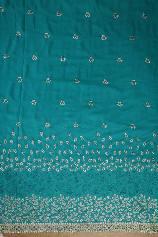 AIzaSyBcstauz-XMPRhEY21AUzeo032pxrXB5Ug - Big Width''56'' Silver Zari Leafy Embroidery Work On Rama Georgette Fabric With Border
