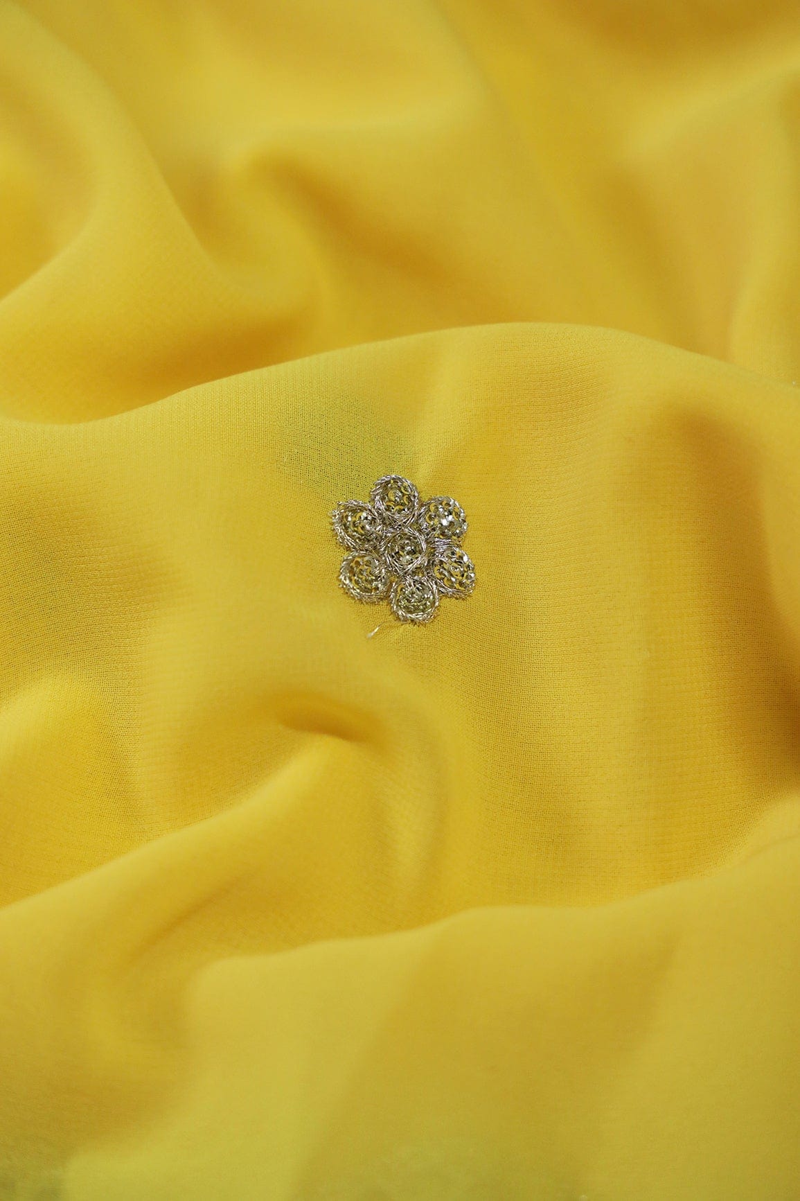 AIzaSyBcstauz-XMPRhEY21AUzeo032pxrXB5Ug - Big Width''56'' Yellow Thread With Zari Ethnic Embroidery Work On Yellow Georgette Fabric With Border