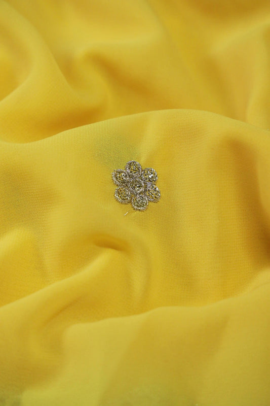 AIzaSyBcstauz-XMPRhEY21AUzeo032pxrXB5Ug - Big Width''56'' Yellow Thread With Zari Ethnic Embroidery Work On Yellow Georgette Fabric With Border