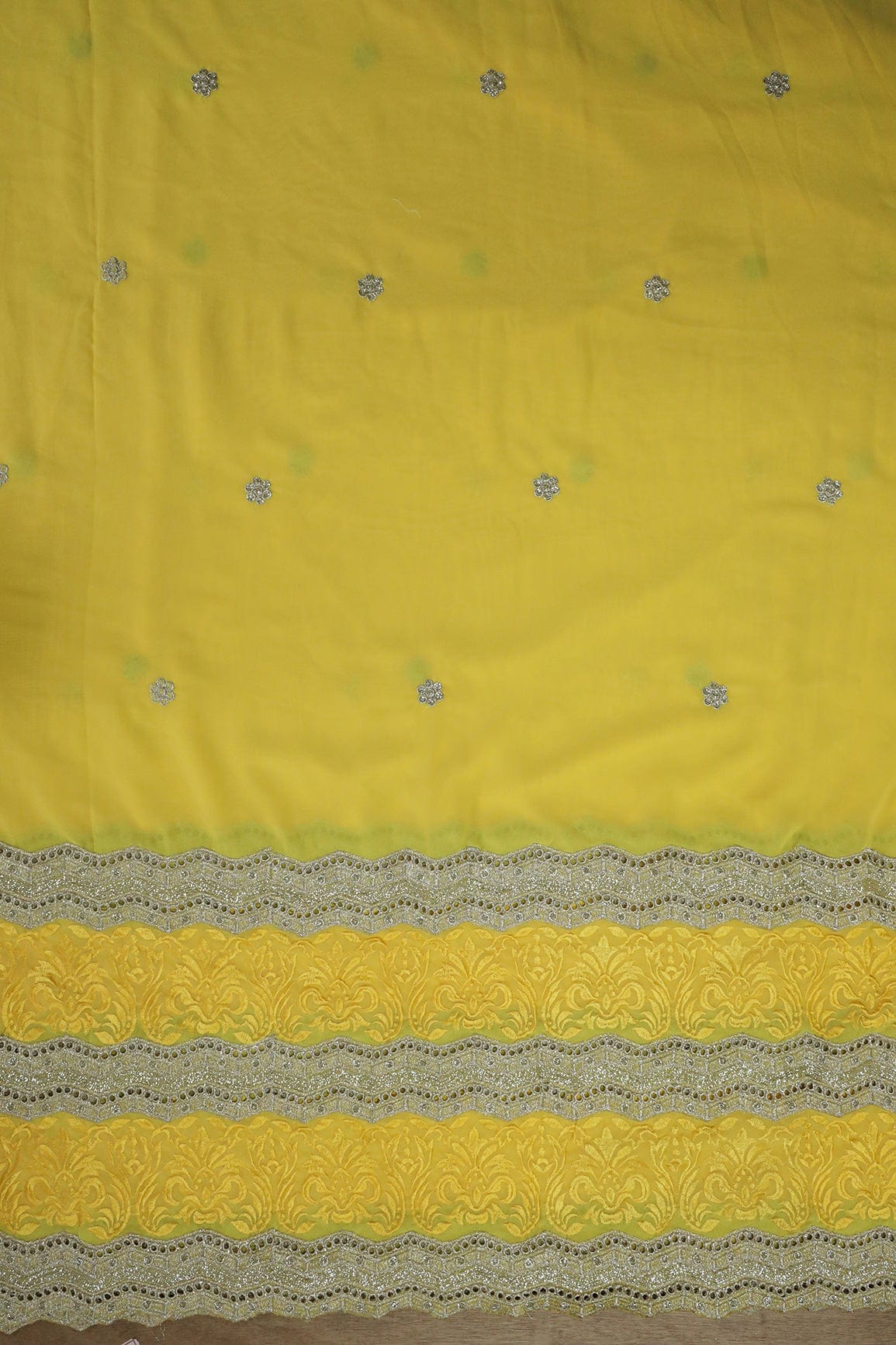 AIzaSyBcstauz-XMPRhEY21AUzeo032pxrXB5Ug - Big Width''56'' Yellow Thread With Zari Ethnic Embroidery Work On Yellow Georgette Fabric With Border