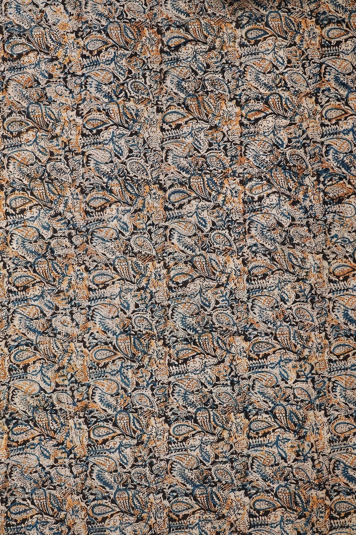 AIzaSyBcstauz-XMPRhEY21AUzeo032pxrXB5Ug - Black And Beige Floral Pattern Handblock Kalamkari Organic Cotton Fabric