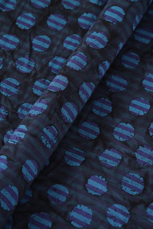 AIzaSyBcstauz-XMPRhEY21AUzeo032pxrXB5Ug - Black And Blue Polka Stripes Pattern Batik Handblock Organic Cotton Fabric