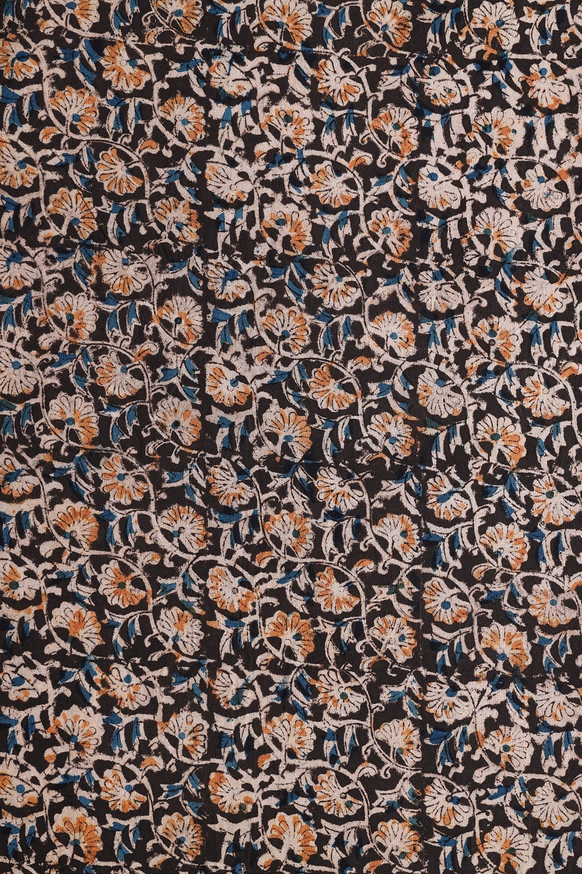 AIzaSyBcstauz-XMPRhEY21AUzeo032pxrXB5Ug - Black And Light Beige Floral Pattern Handblock Kalamkari Organic Cotton Fabric