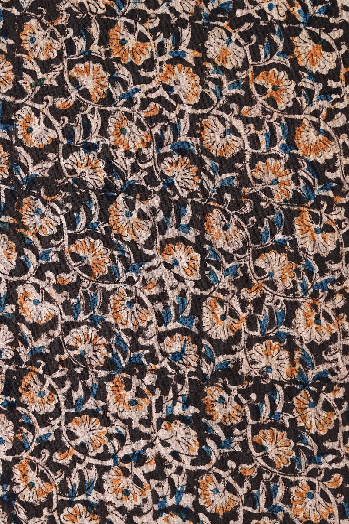 AIzaSyBcstauz-XMPRhEY21AUzeo032pxrXB5Ug - Black And Light Beige Floral Pattern Handblock Kalamkari Organic Cotton Fabric