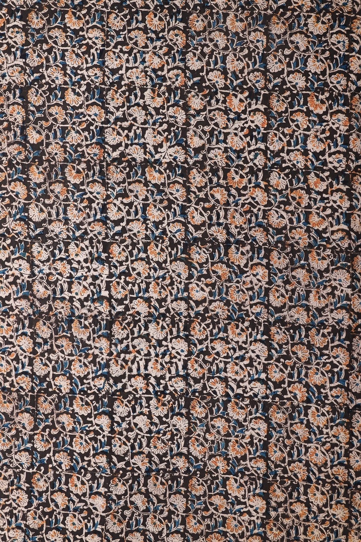 AIzaSyBcstauz-XMPRhEY21AUzeo032pxrXB5Ug - Black And Light Beige Floral Pattern Handblock Kalamkari Organic Cotton Fabric