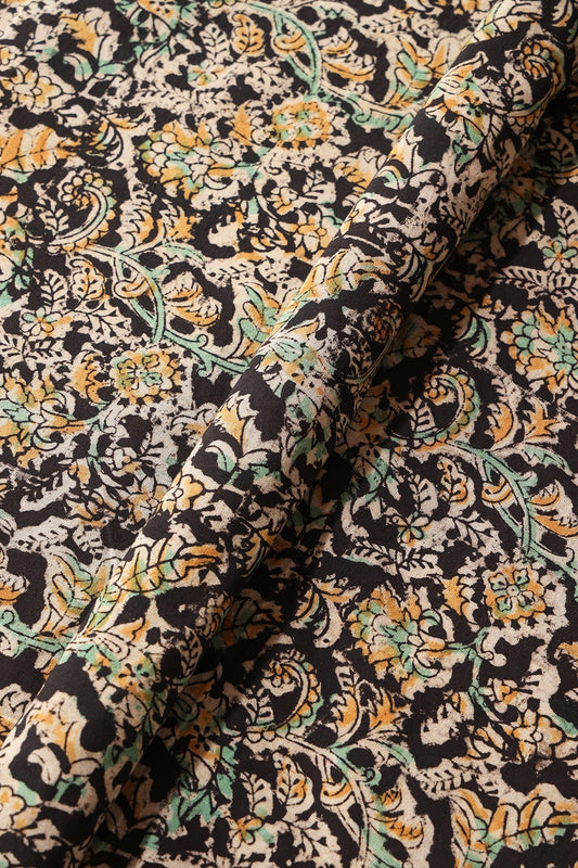 AIzaSyBcstauz-XMPRhEY21AUzeo032pxrXB5Ug - Black And Light Beige Paisley Pattern Handblock Kalamkari Organic Cotton Fabric