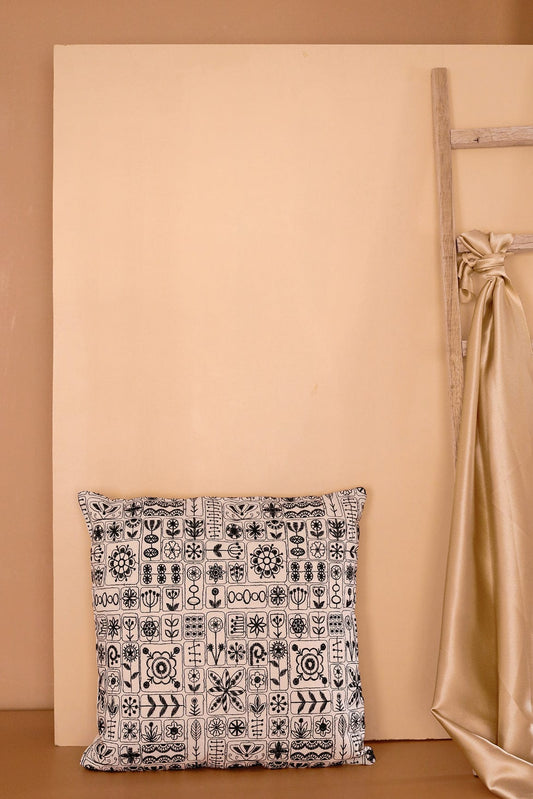 AIzaSyBcstauz-XMPRhEY21AUzeo032pxrXB5Ug - Black Cultural Embroidery on off white cotton Cushion Cover (16*16 inches)