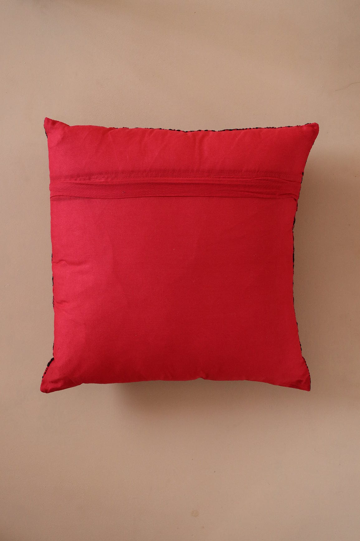 AIzaSyBcstauz-XMPRhEY21AUzeo032pxrXB5Ug - Black Cultural Embroidery on Red cotton Cushion Cover (16*16 inches)