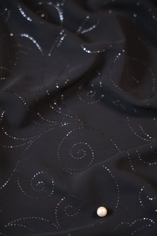 AIzaSyBcstauz-XMPRhEY21AUzeo032pxrXB5Ug - Black Ethnic Laser Cut Foil Print On Georgette Fabric