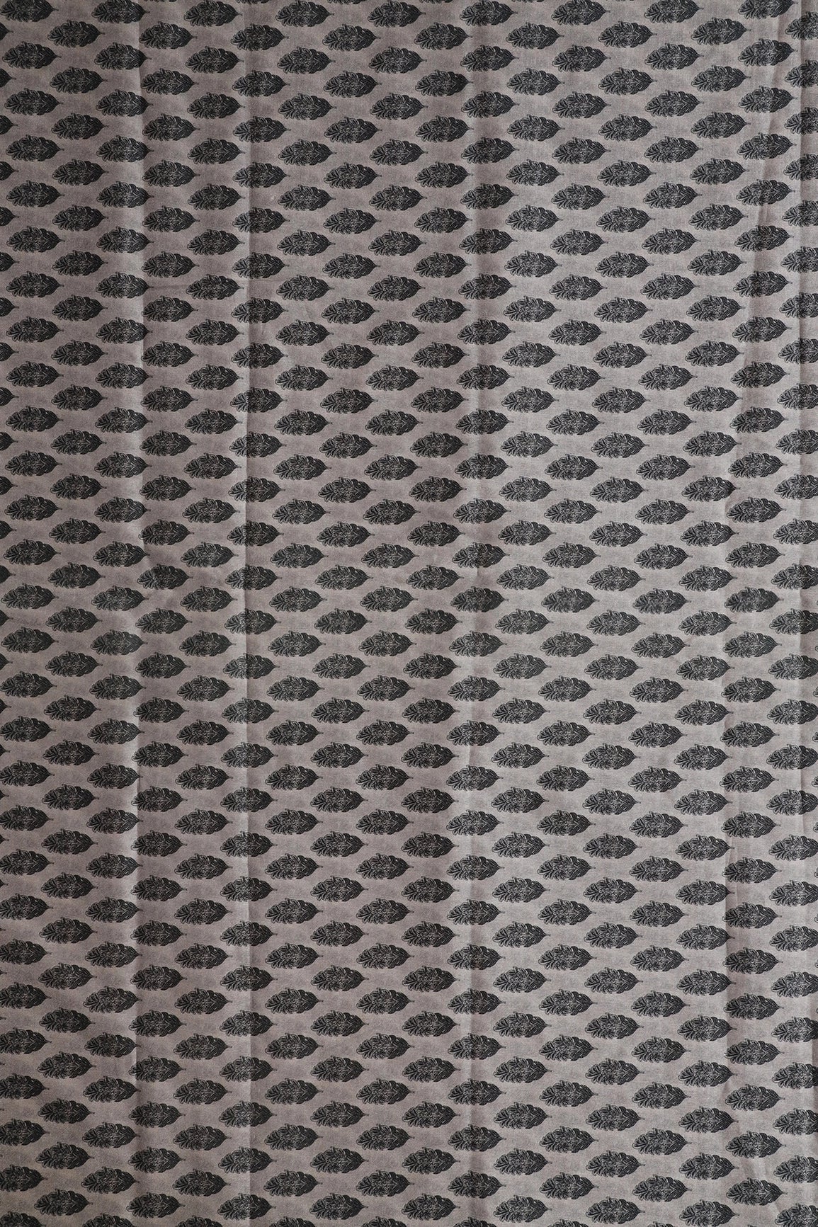 AIzaSyBcstauz-XMPRhEY21AUzeo032pxrXB5Ug - Black Leafy Digital Print On Grey Tussar Satin Fabric