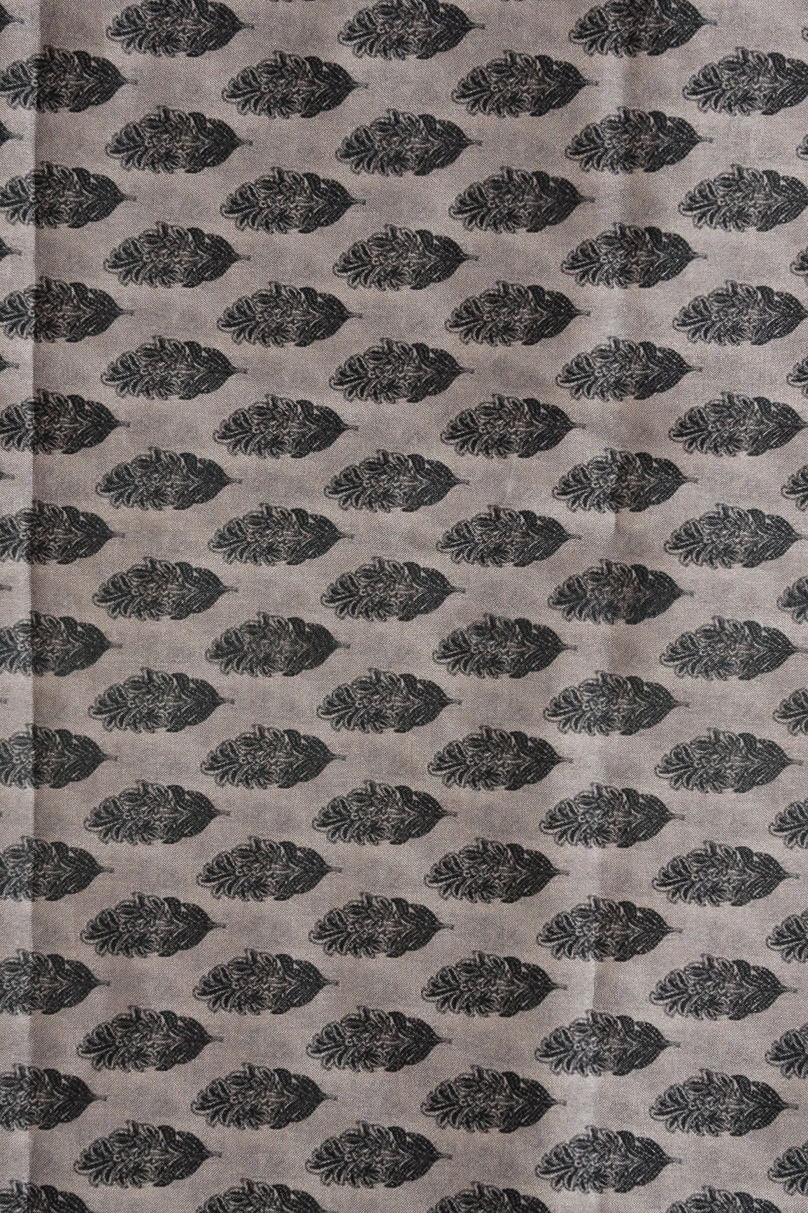 AIzaSyBcstauz-XMPRhEY21AUzeo032pxrXB5Ug - Black Leafy Digital Print On Grey Tussar Satin Fabric