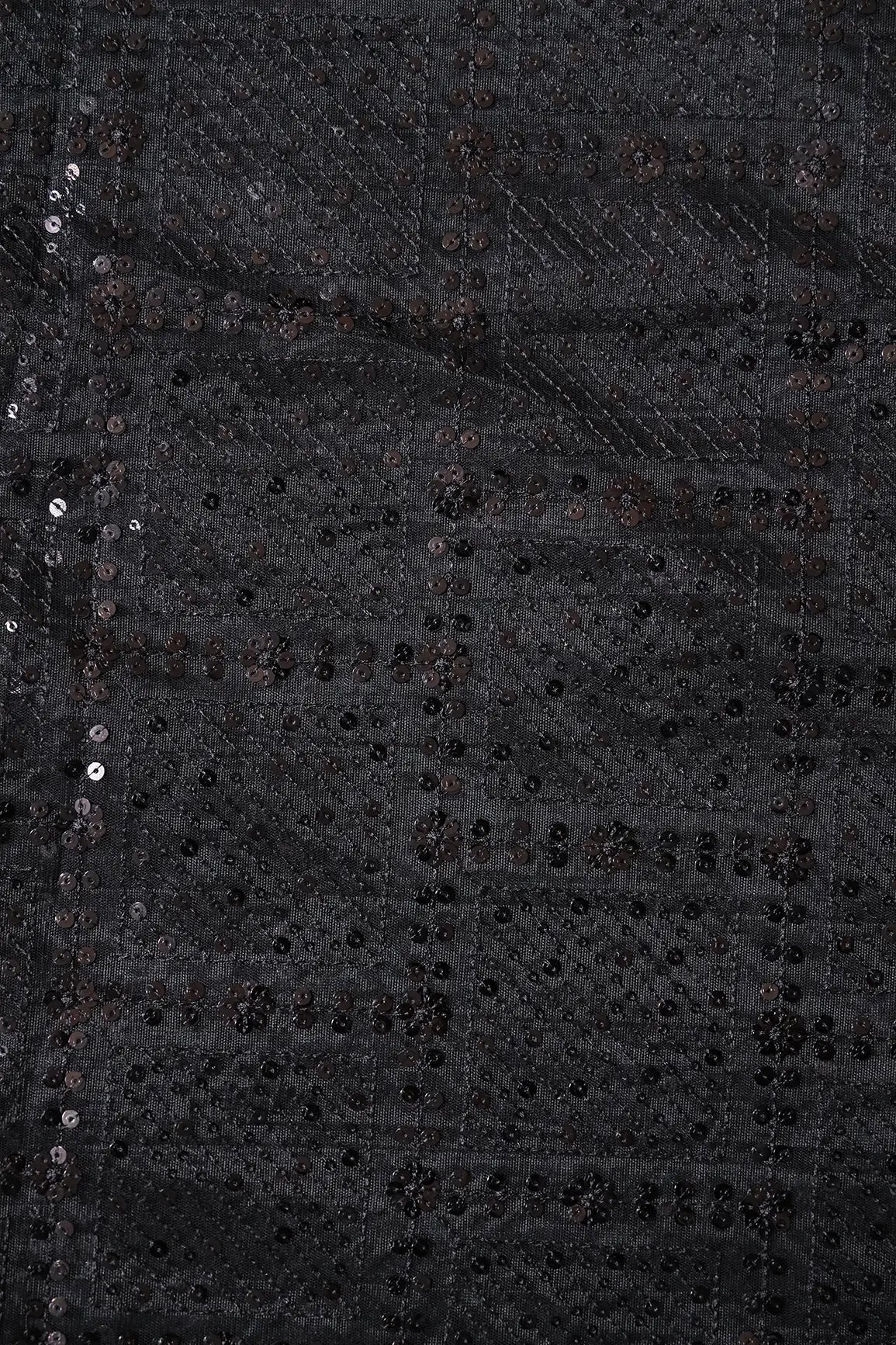 AIzaSyBcstauz-XMPRhEY21AUzeo032pxrXB5Ug - Black Sequins Checks Embroidery On Black Soft Net Fabric
