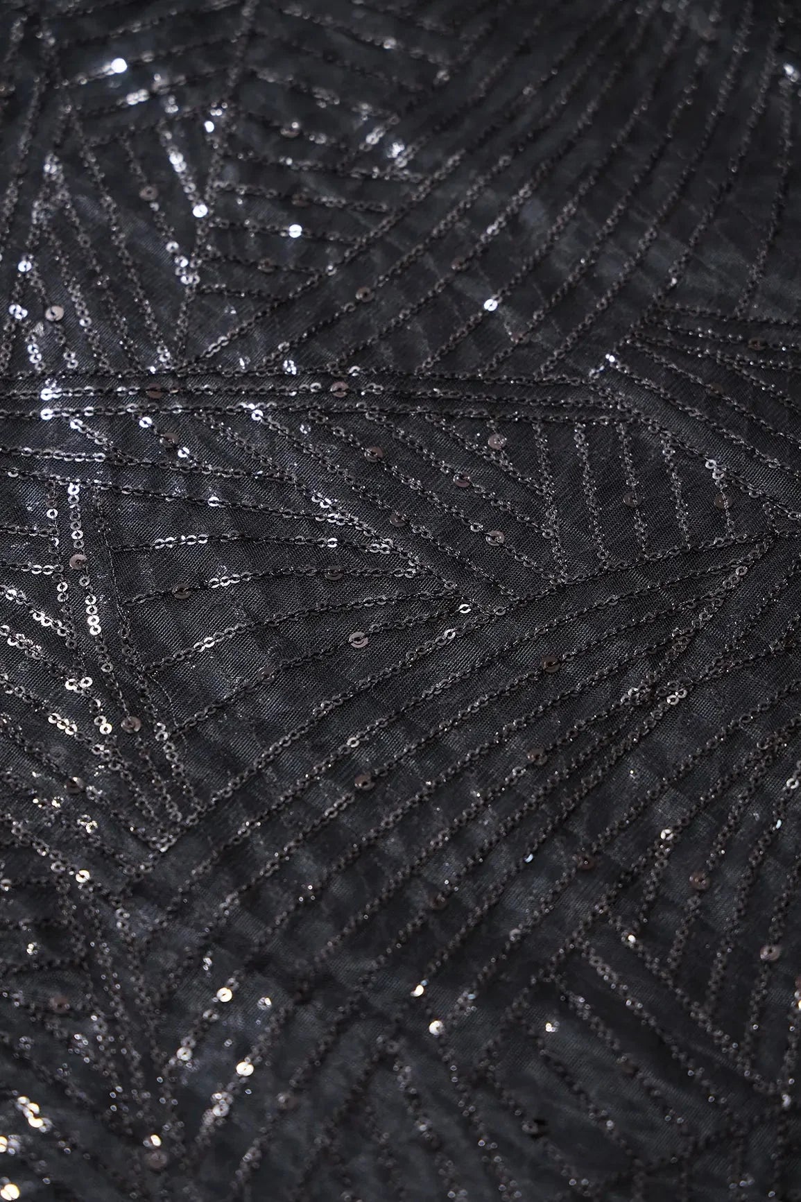 AIzaSyBcstauz-XMPRhEY21AUzeo032pxrXB5Ug - Black Small Sequins Geometric Embroidery On Black Soft Net Fabric