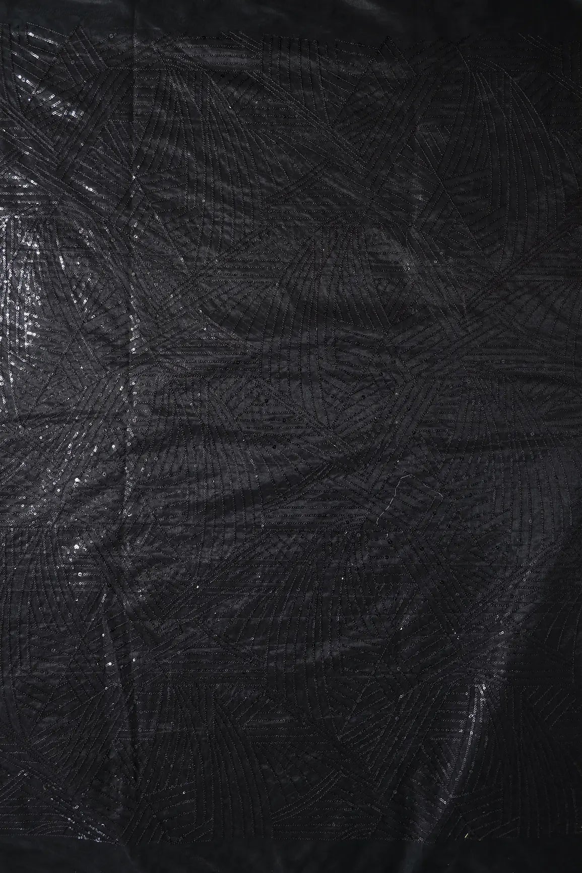 AIzaSyBcstauz-XMPRhEY21AUzeo032pxrXB5Ug - Black Small Sequins Geometric Embroidery On Black Soft Net Fabric