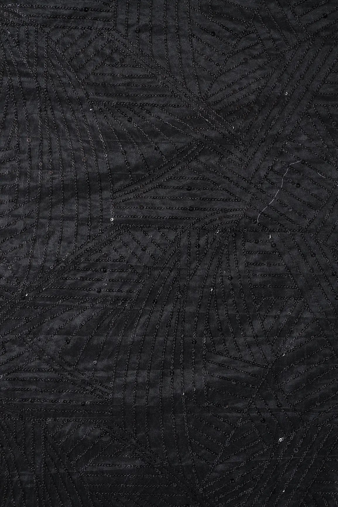 AIzaSyBcstauz-XMPRhEY21AUzeo032pxrXB5Ug - Black Small Sequins Geometric Embroidery On Black Soft Net Fabric