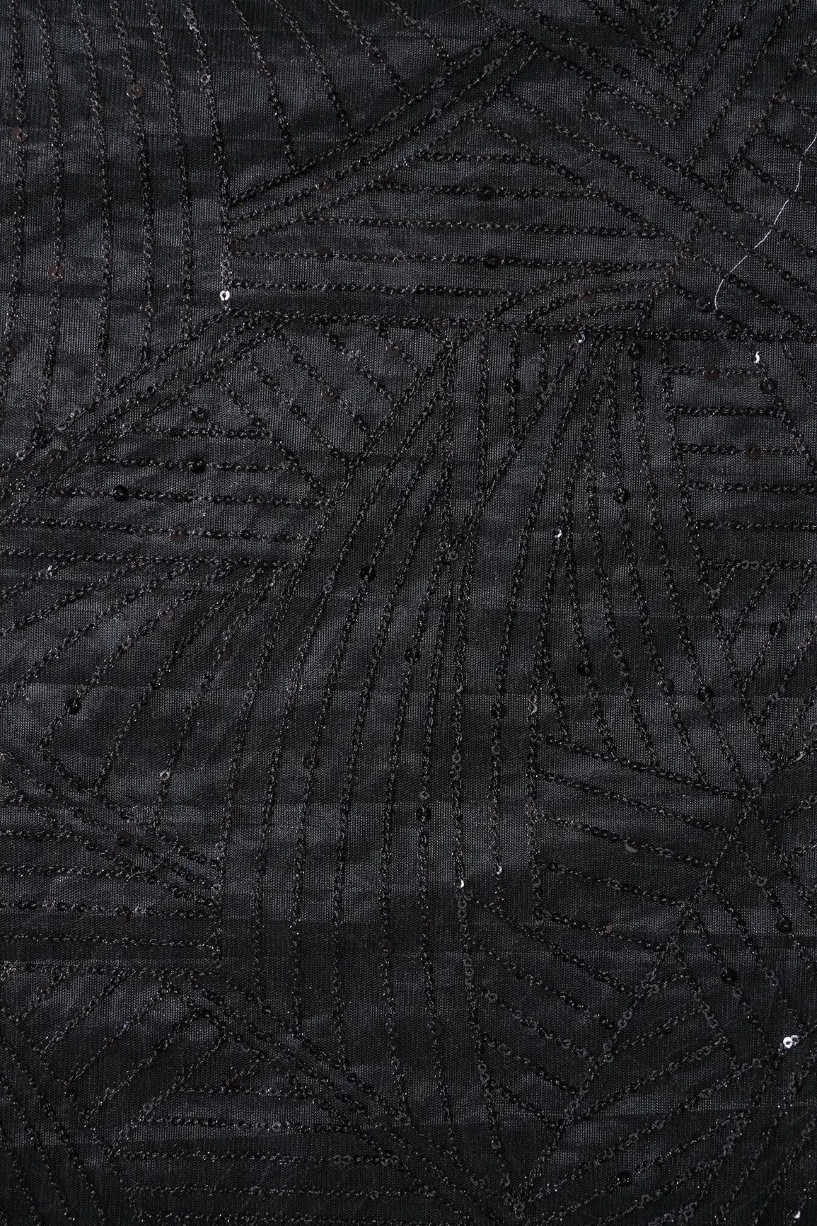AIzaSyBcstauz-XMPRhEY21AUzeo032pxrXB5Ug - Black Small Sequins Geometric Embroidery On Black Soft Net Fabric