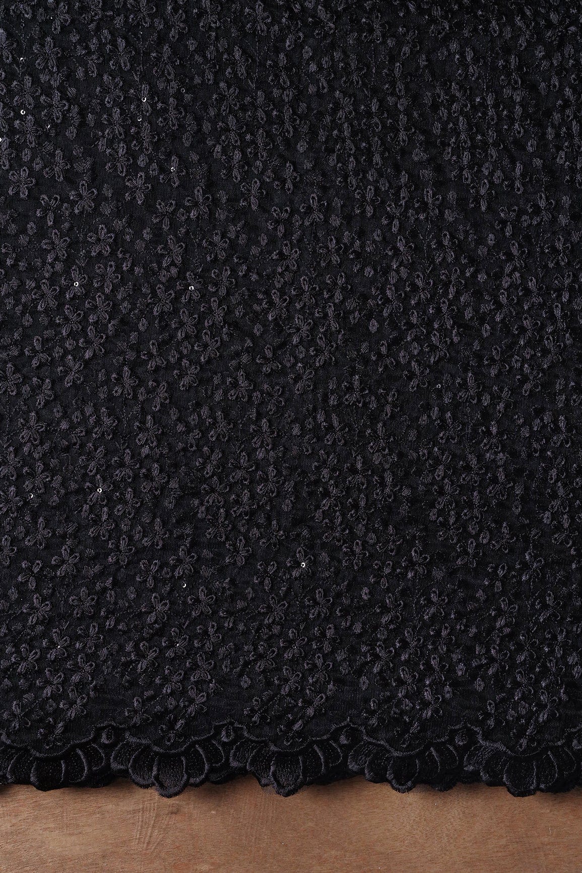 AIzaSyBcstauz-XMPRhEY21AUzeo032pxrXB5Ug - Black Thread Heavy Floral Embroidery On Black Soft Net Fabric With Border