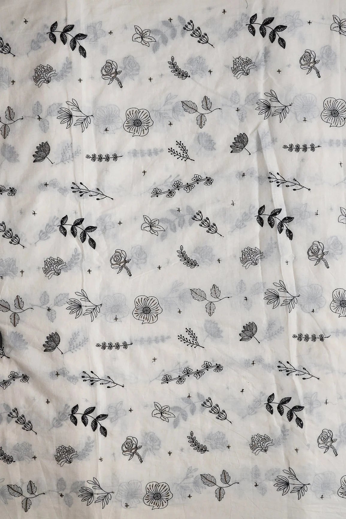 AIzaSyBcstauz-XMPRhEY21AUzeo032pxrXB5Ug - Black Thread With Gold Sequins Floral Embroidery Work On Off White Organic Cotton Fabric
