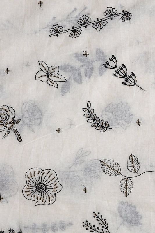 AIzaSyBcstauz-XMPRhEY21AUzeo032pxrXB5Ug - Black Thread With Gold Sequins Floral Embroidery Work On Off White Organic Cotton Fabric