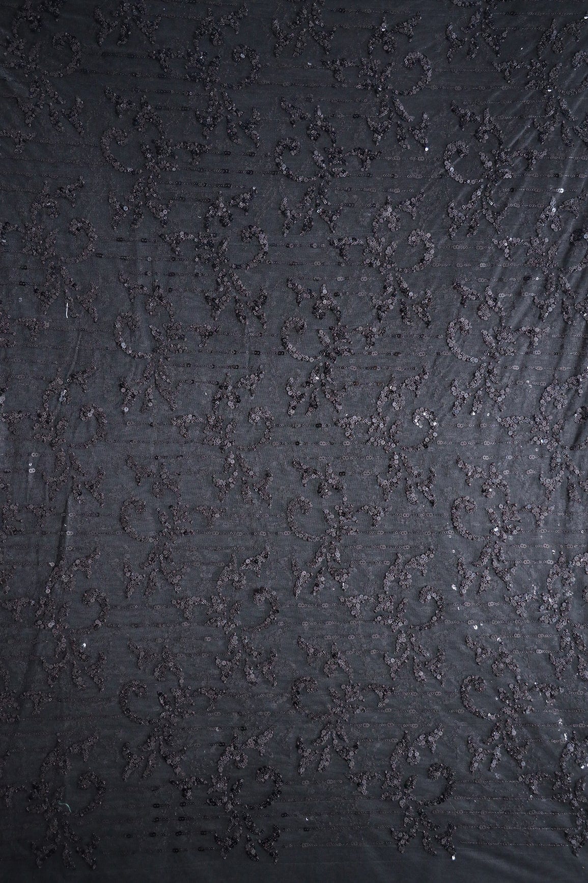 AIzaSyBcstauz-XMPRhEY21AUzeo032pxrXB5Ug - Black Thread With Sequins Abstract Embroidery Work On Black Soft Net Fabric