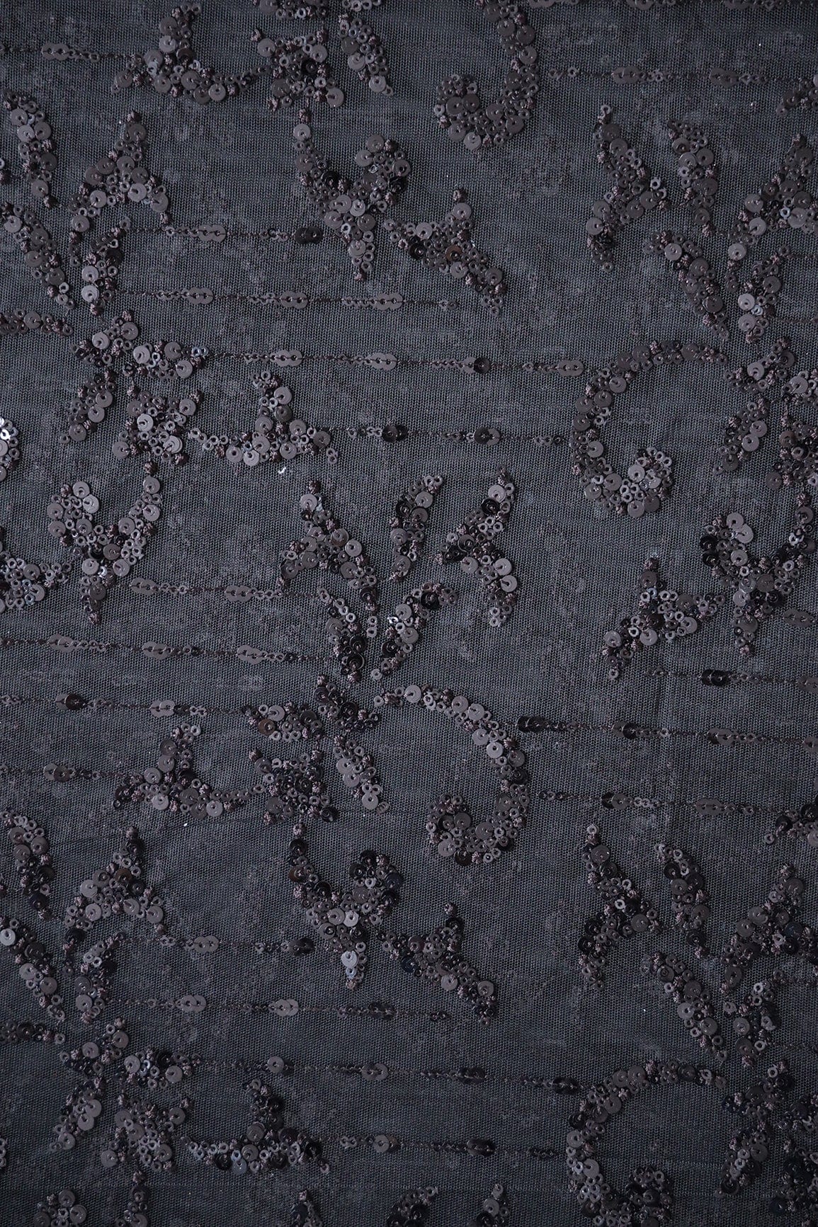 AIzaSyBcstauz-XMPRhEY21AUzeo032pxrXB5Ug - Black Thread With Sequins Abstract Embroidery Work On Black Soft Net Fabric