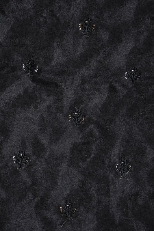 AIzaSyBcstauz-XMPRhEY21AUzeo032pxrXB5Ug - Black Thread With Sequins Beautiful Small Floral Motif Embroidery Work On Black Organza Fabric