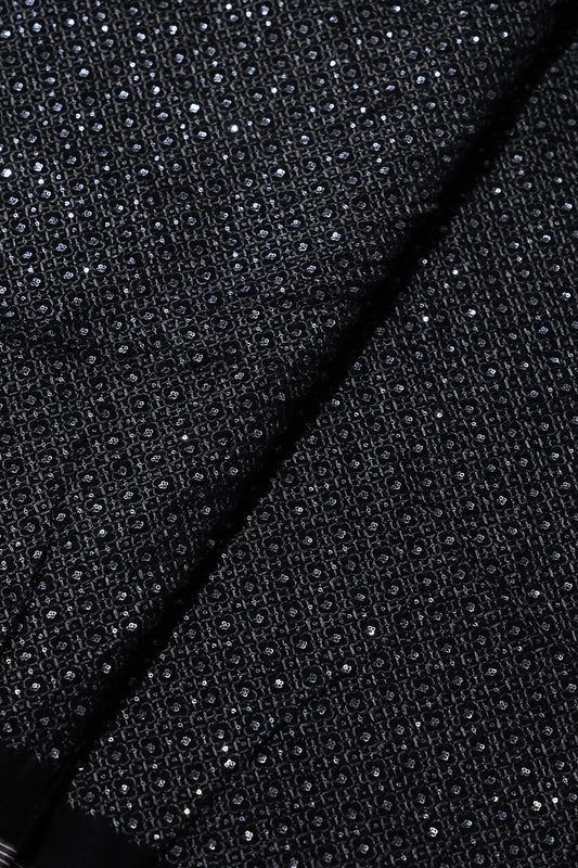 AIzaSyBcstauz-XMPRhEY21AUzeo032pxrXB5Ug - Black Thread With Sequins Small Checks Embroidery Work On Black Velvet Fabric