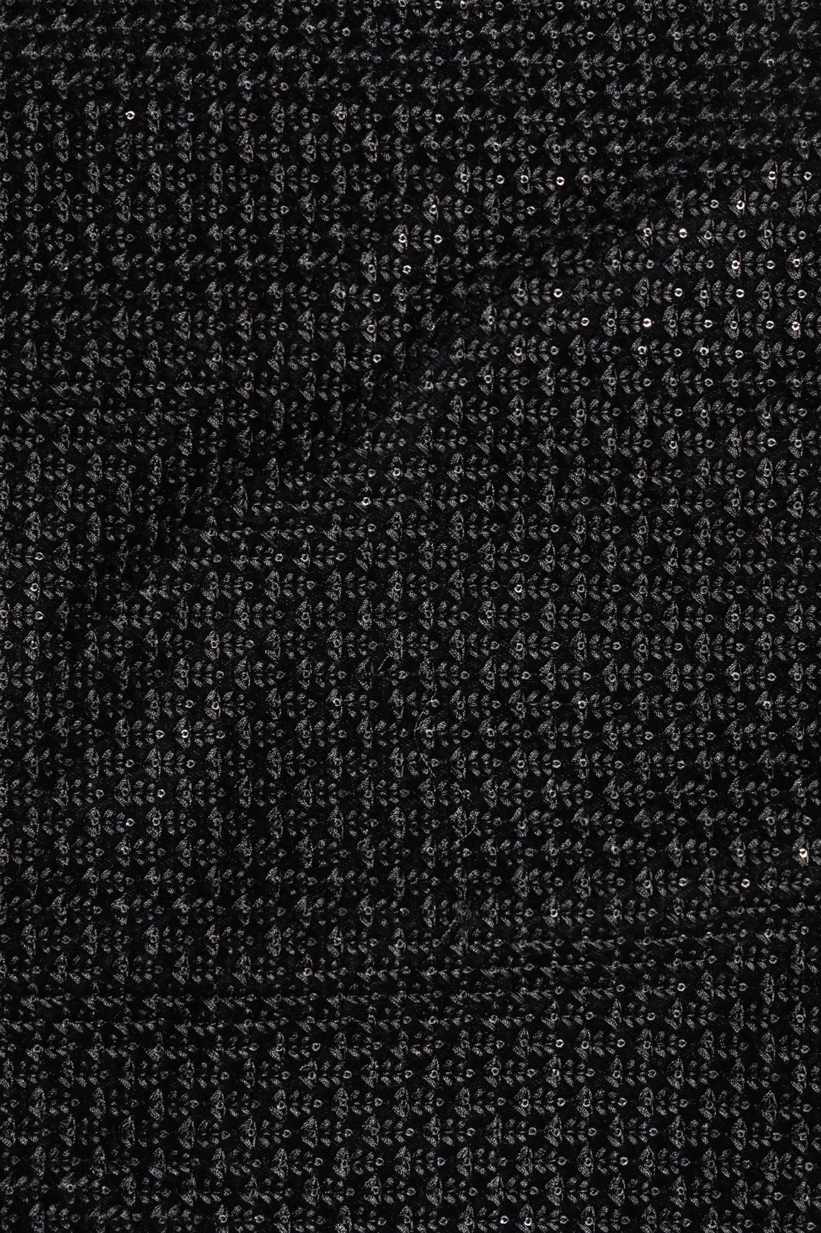 AIzaSyBcstauz-XMPRhEY21AUzeo032pxrXB5Ug - Black Thread With Sequins Small Floral Embroidery Work On Black Velvet Fabric