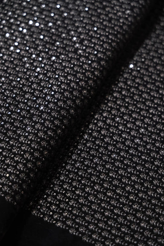 AIzaSyBcstauz-XMPRhEY21AUzeo032pxrXB5Ug - Black Thread With Sequins Small Floral Embroidery Work On Black Velvet Fabric