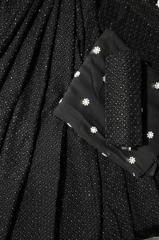 AIzaSyBcstauz-XMPRhEY21AUzeo032pxrXB5Ug - Black Unstitched Lehenga Set Fabric (3 Piece)