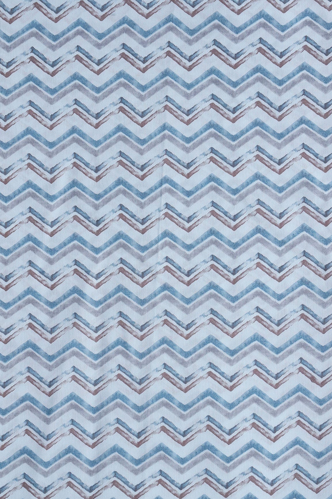 AIzaSyBcstauz-XMPRhEY21AUzeo032pxrXB5Ug - Blue And Brown Chevron Print On Pastel Blue Viscose Chanderi Silk Fabric