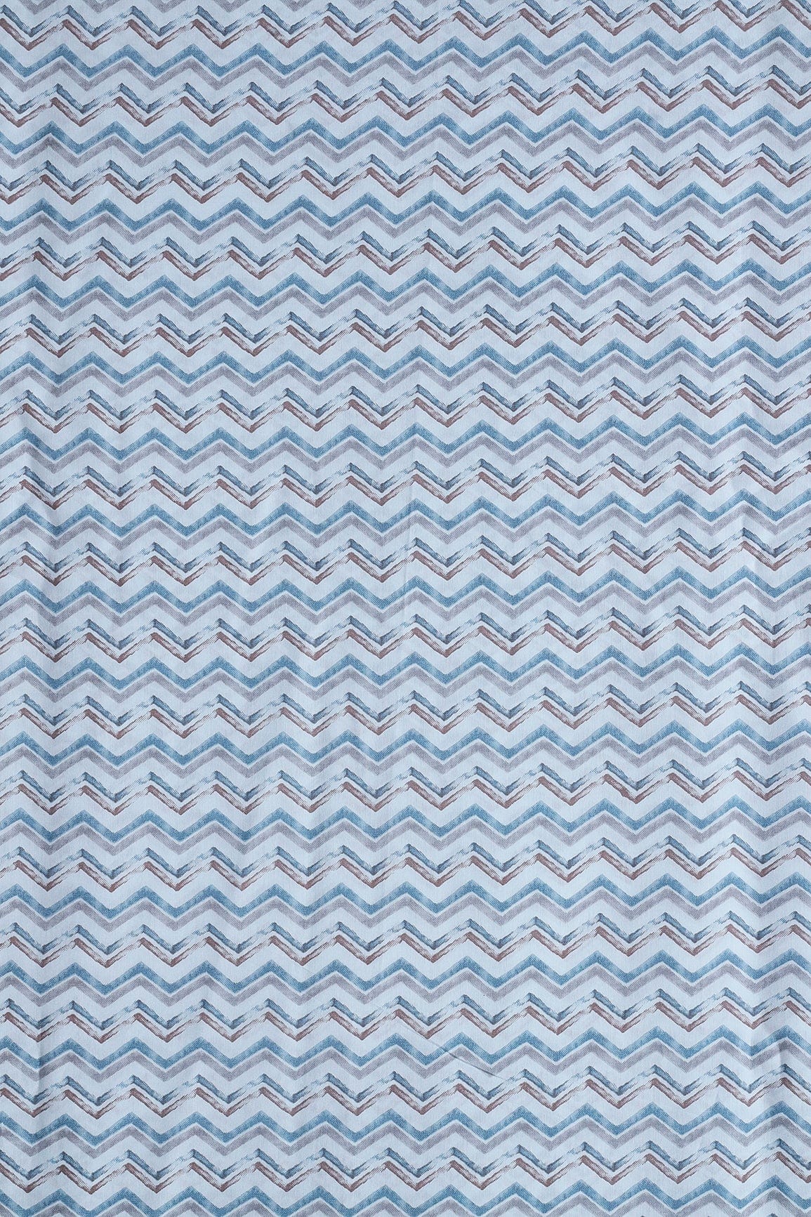 AIzaSyBcstauz-XMPRhEY21AUzeo032pxrXB5Ug - Blue And Brown Chevron Print On Pastel Blue Viscose Chanderi Silk Fabric