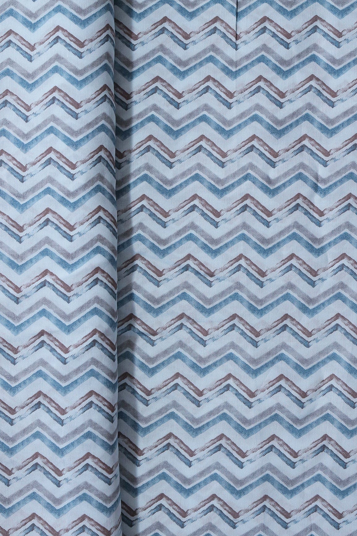 AIzaSyBcstauz-XMPRhEY21AUzeo032pxrXB5Ug - Blue And Brown Chevron Print On Pastel Blue Viscose Chanderi Silk Fabric