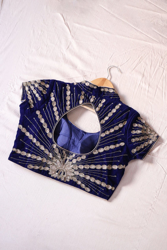 AIzaSyBcstauz-XMPRhEY21AUzeo032pxrXB5Ug - Blue Hand Work Embroidery Velvet Stitched Blouse