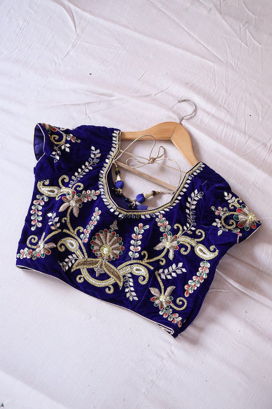 AIzaSyBcstauz-XMPRhEY21AUzeo032pxrXB5Ug - Blue Hand Work Embroidery Velvet Stitched Blouse
