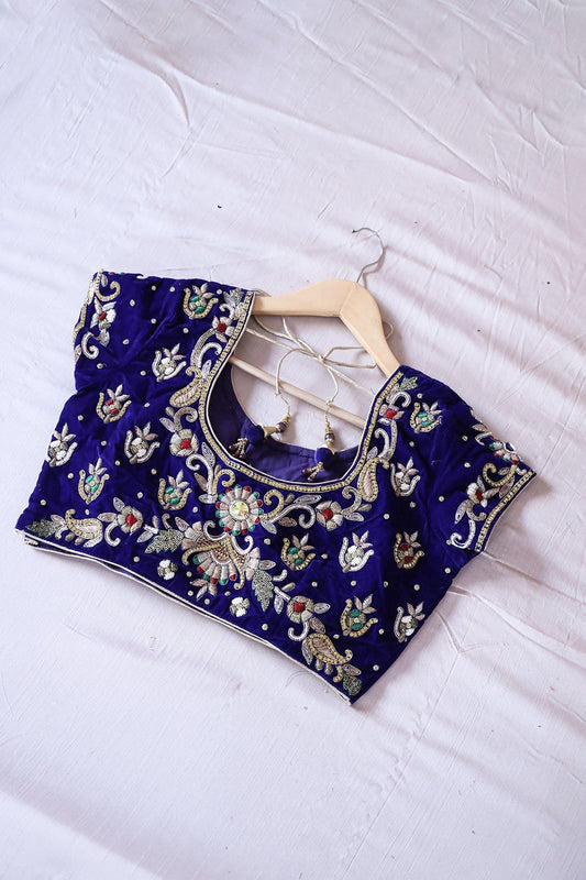 AIzaSyBcstauz-XMPRhEY21AUzeo032pxrXB5Ug - Blue Hand Work Embroidery Velvet Stitched Blouse