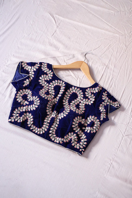 AIzaSyBcstauz-XMPRhEY21AUzeo032pxrXB5Ug - Blue Hand Work Embroidery Velvet Stitched Blouse
