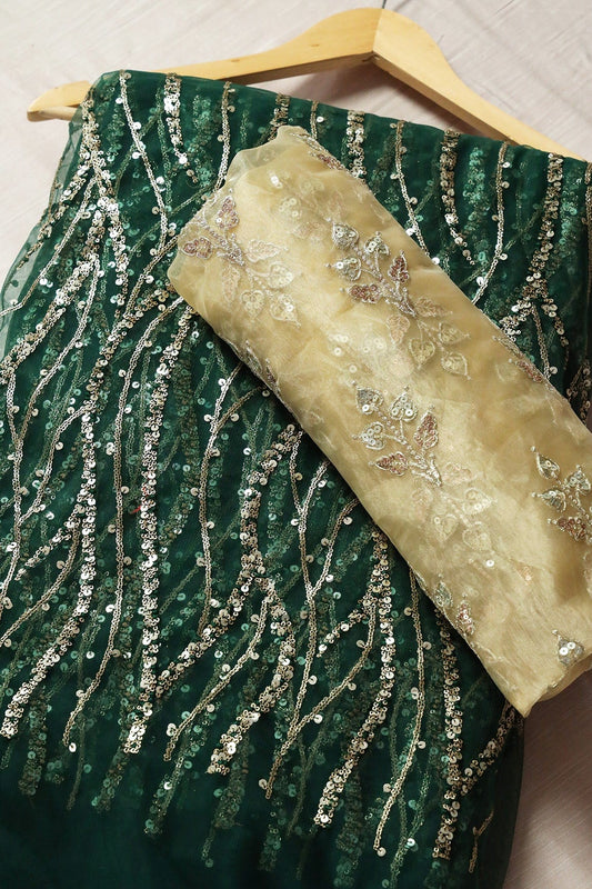 AIzaSyBcstauz-XMPRhEY21AUzeo032pxrXB5Ug - Bottle Green And Beige Saree set (2 Piece)