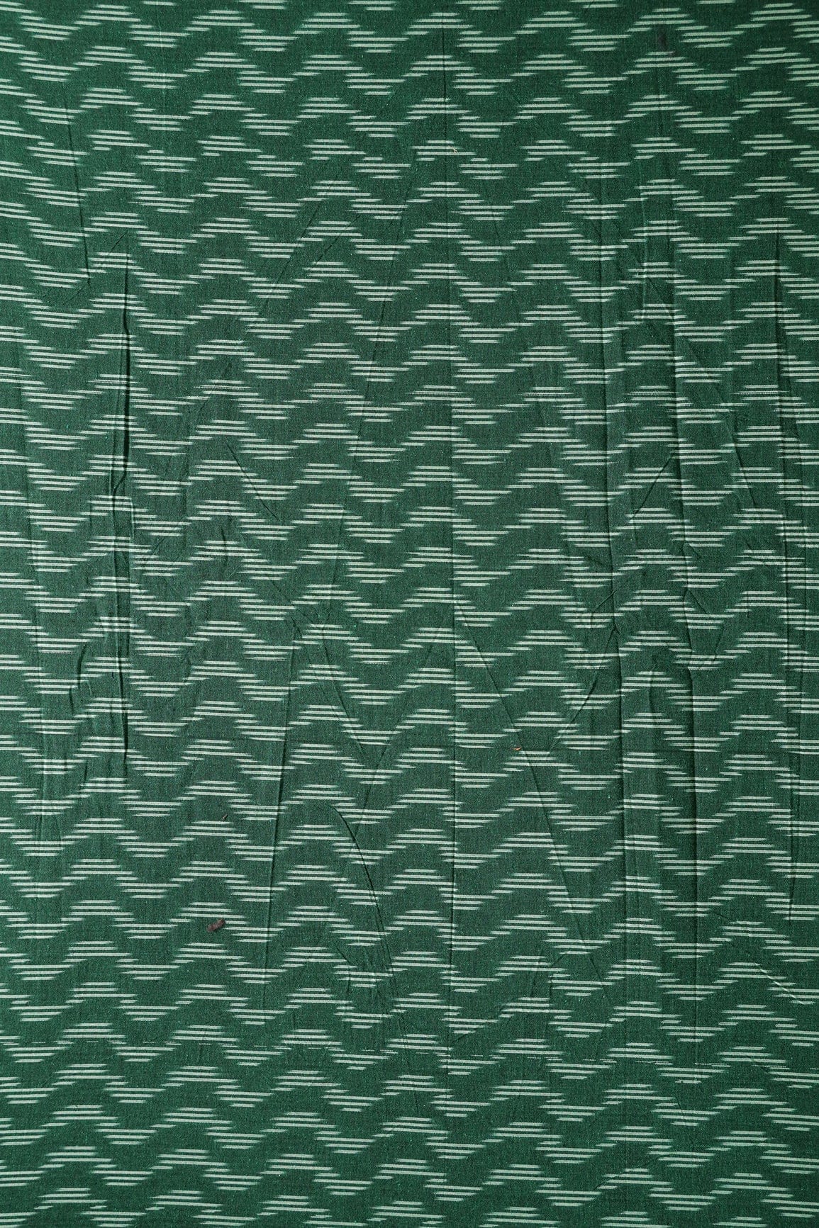 AIzaSyBcstauz-XMPRhEY21AUzeo032pxrXB5Ug - Bottle Green And Cream Chevron Pattern Handwoven Ikat Organic Cotton Fabric