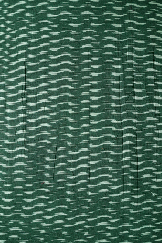 AIzaSyBcstauz-XMPRhEY21AUzeo032pxrXB5Ug - Bottle Green And Cream Chevron Pattern Handwoven Ikat Organic Cotton Fabric