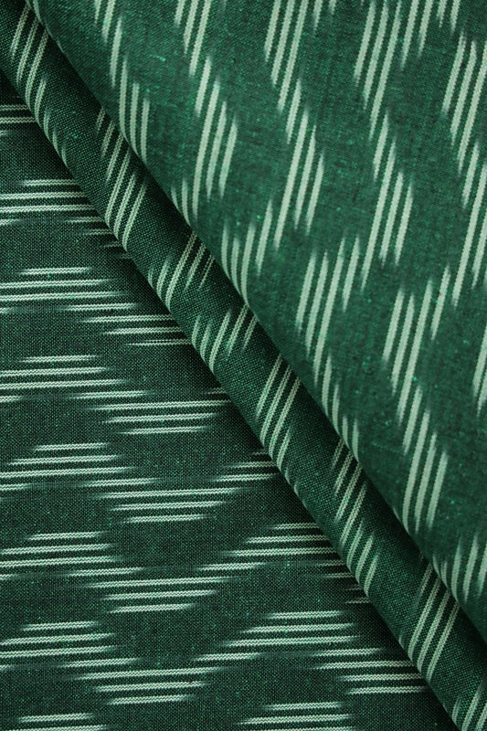 AIzaSyBcstauz-XMPRhEY21AUzeo032pxrXB5Ug - Bottle Green And Cream Chevron Pattern Handwoven Ikat Organic Cotton Fabric