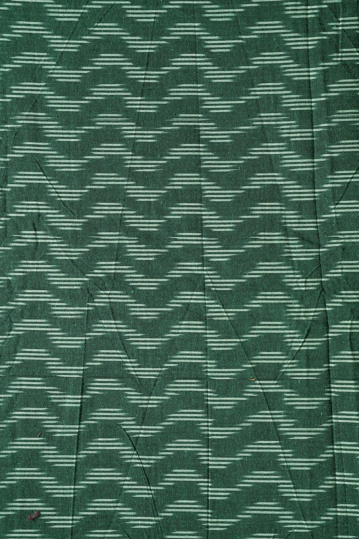 AIzaSyBcstauz-XMPRhEY21AUzeo032pxrXB5Ug - Bottle Green And Cream Chevron Pattern Handwoven Ikat Organic Cotton Fabric