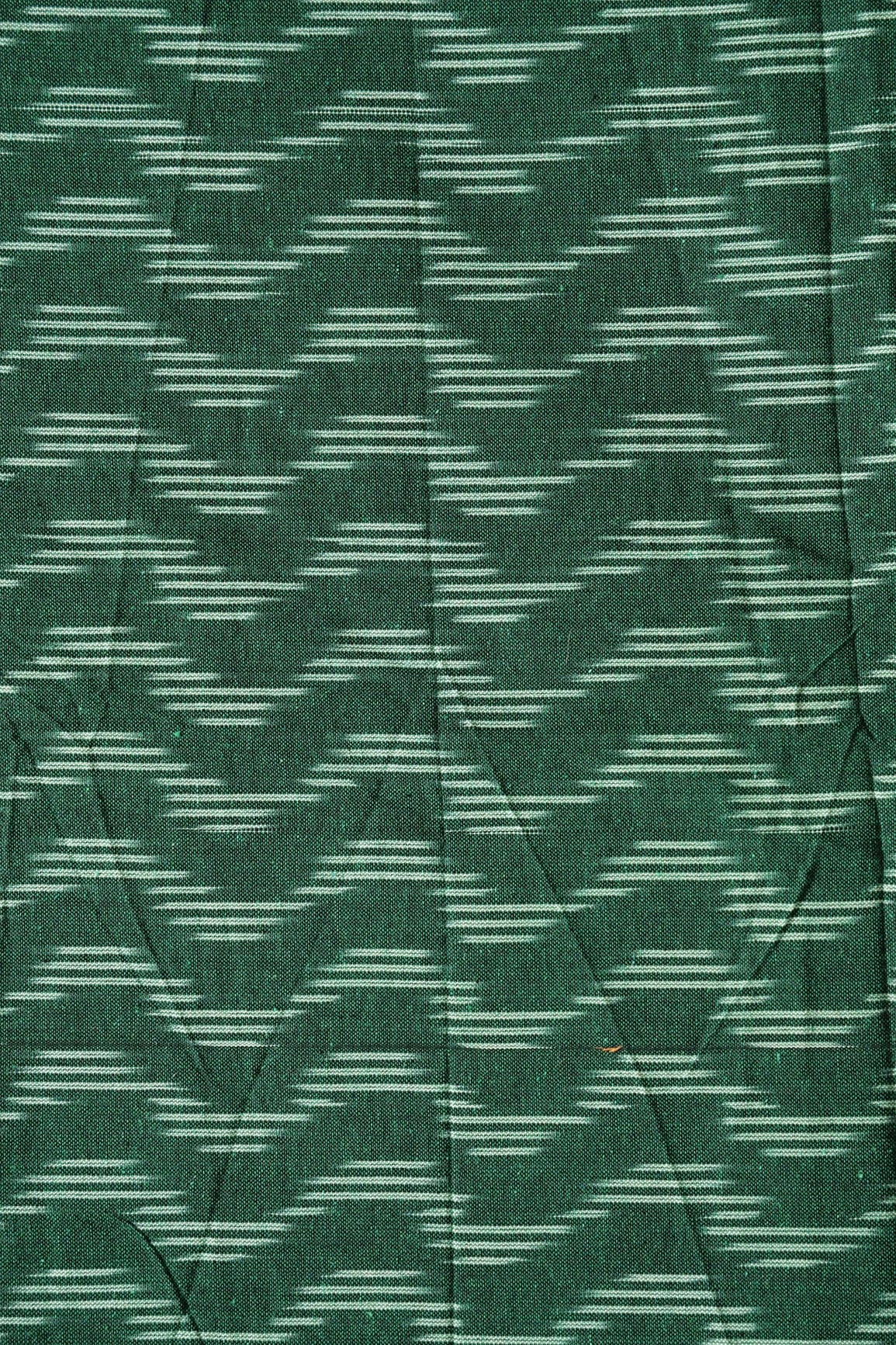 AIzaSyBcstauz-XMPRhEY21AUzeo032pxrXB5Ug - Bottle Green And Cream Chevron Pattern Handwoven Ikat Organic Cotton Fabric