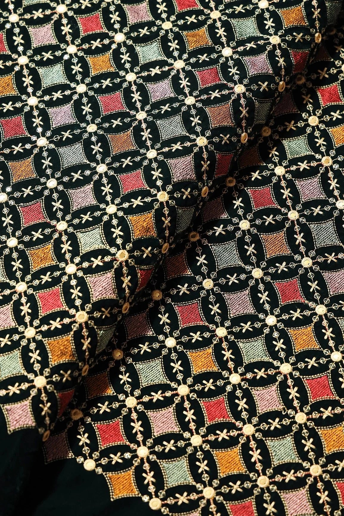 AIzaSyBcstauz-XMPRhEY21AUzeo032pxrXB5Ug - Bottle Green And Teal Unstitched Lehenga Set Fabric (3 Piece)