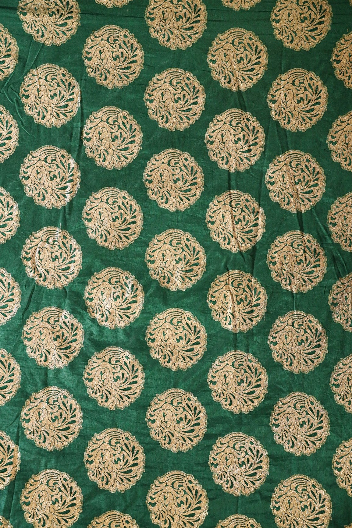 AIzaSyBcstauz-XMPRhEY21AUzeo032pxrXB5Ug - Bottle Green Ethnic Butta Silk Gold Zari Banarasi Jacquard Fabric