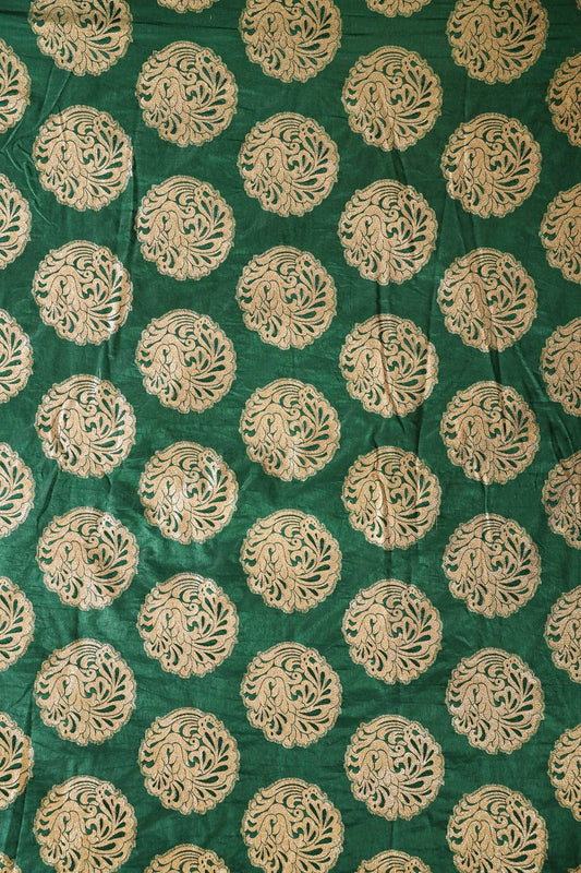 AIzaSyBcstauz-XMPRhEY21AUzeo032pxrXB5Ug - Bottle Green Ethnic Butta Silk Gold Zari Banarasi Jacquard Fabric