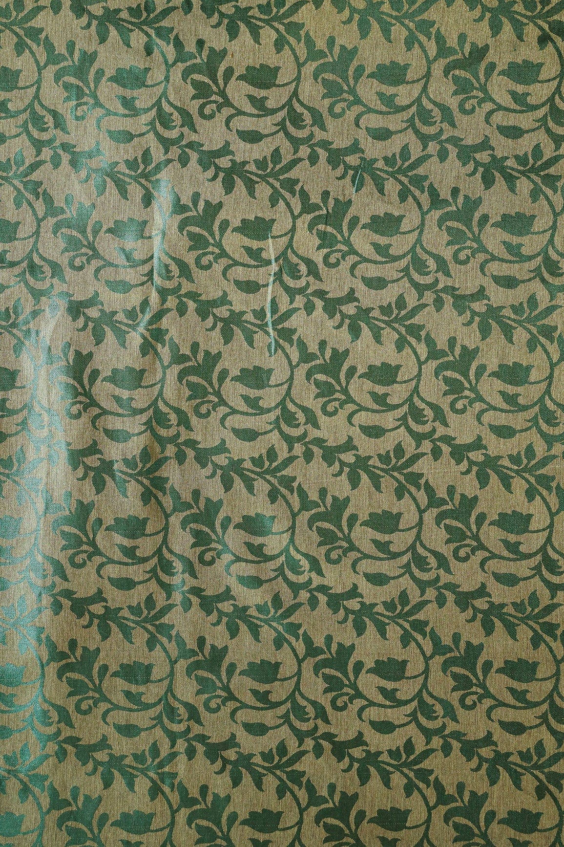 AIzaSyBcstauz-XMPRhEY21AUzeo032pxrXB5Ug - Bottle Green Leafy Silk Satin Jute Banarasi Jacquard Fabric