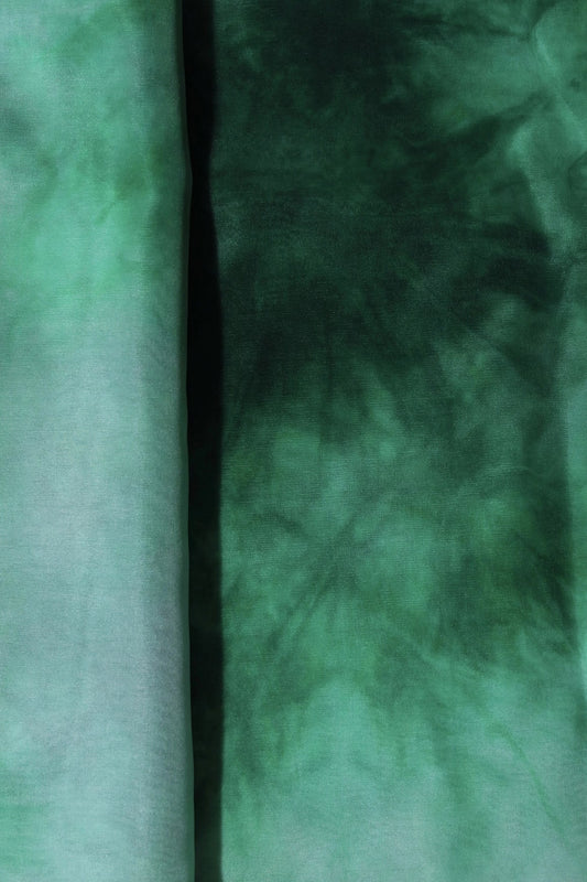 AIzaSyBcstauz-XMPRhEY21AUzeo032pxrXB5Ug - Bottle Green Tie & Dye Shibori Print On Organza Fabric