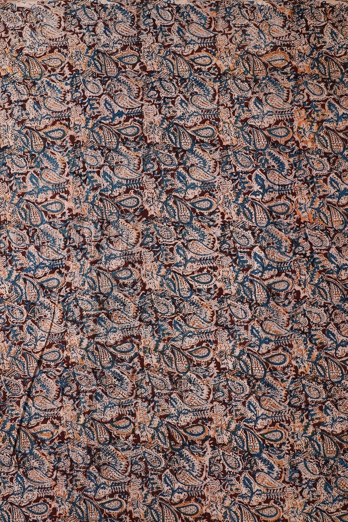 AIzaSyBcstauz-XMPRhEY21AUzeo032pxrXB5Ug - Brown And Beige Floral Pattern Handblock Kalamkari Organic Cotton Fabric