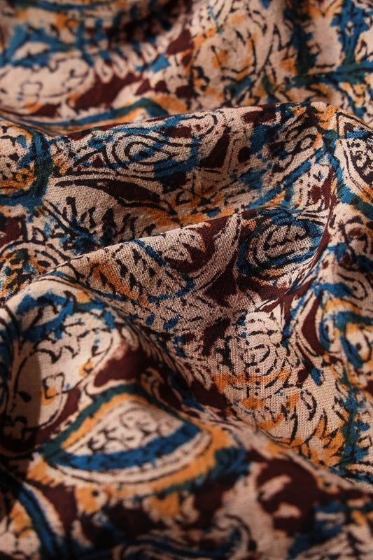 AIzaSyBcstauz-XMPRhEY21AUzeo032pxrXB5Ug - Brown And Beige Floral Pattern Handblock Kalamkari Organic Cotton Fabric